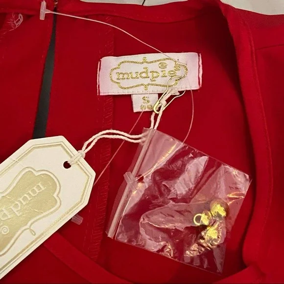 MUD PIE Red Poinsettia Brooks Bell Sleeve Dress Size Small - Picture 10 of 12